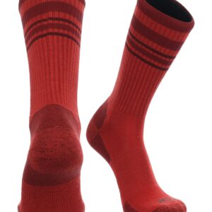 TCK Merino Wool Striped Crew Socks (Red/Cardinal, Large)