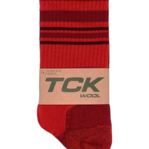 TCK Merino Wool Striped Crew Socks (Red/Cardinal, Large)