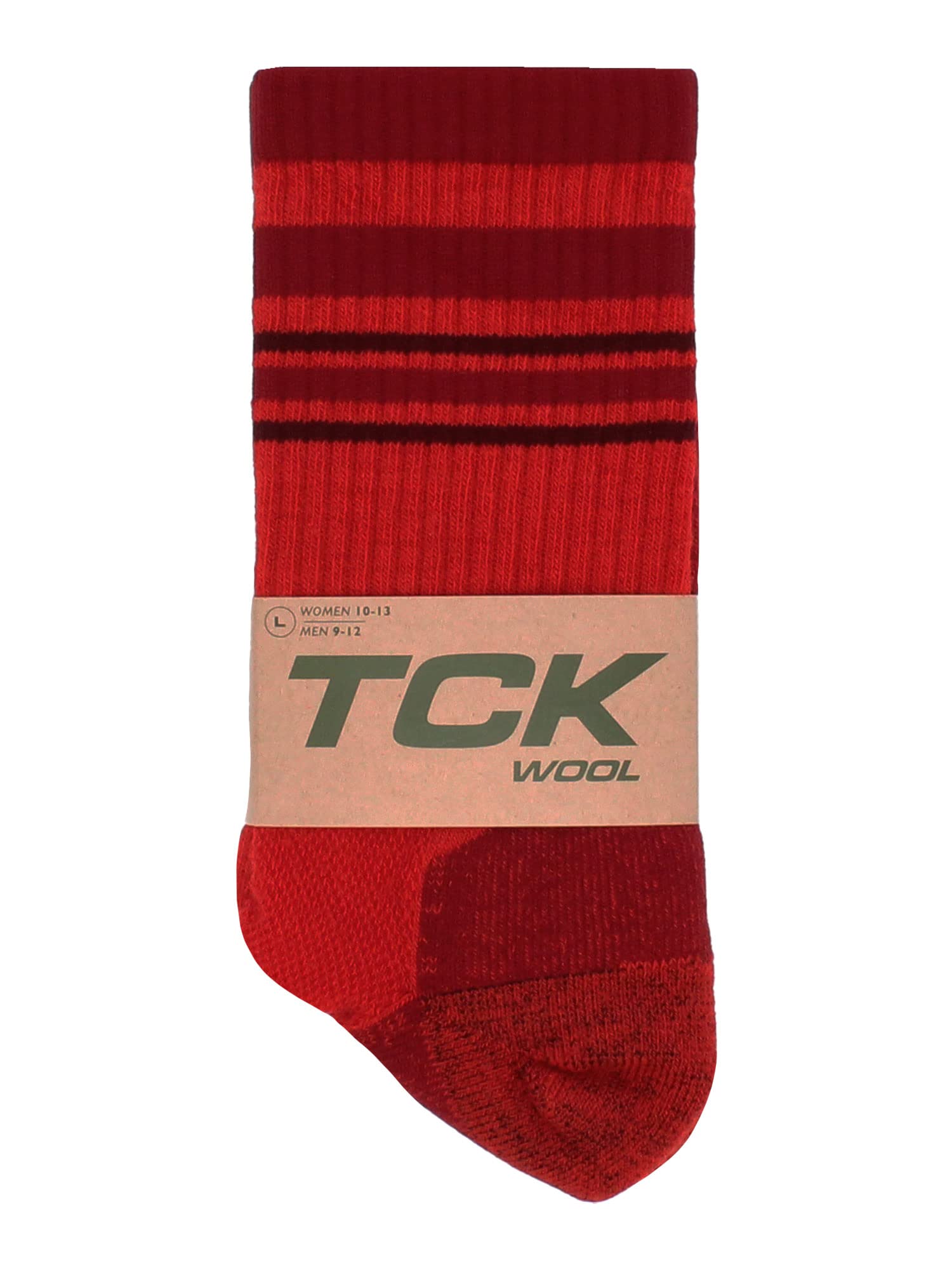 TCK Merino Wool Striped Crew Socks (Red/Cardinal, Large)