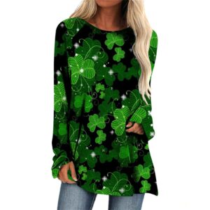 ZEFOTIM St Patricks Day Shirt Women Long Sleeve Lucky Funny Tshirts Plus Size Sexy Irish Shamrock Graphic Tees Spring Fashion Casual Tops 2024 Blouse Pullover Summer Dark Green XXL