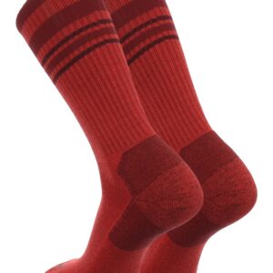 TCK Merino Wool Striped Crew Socks (Red/Cardinal, Large)