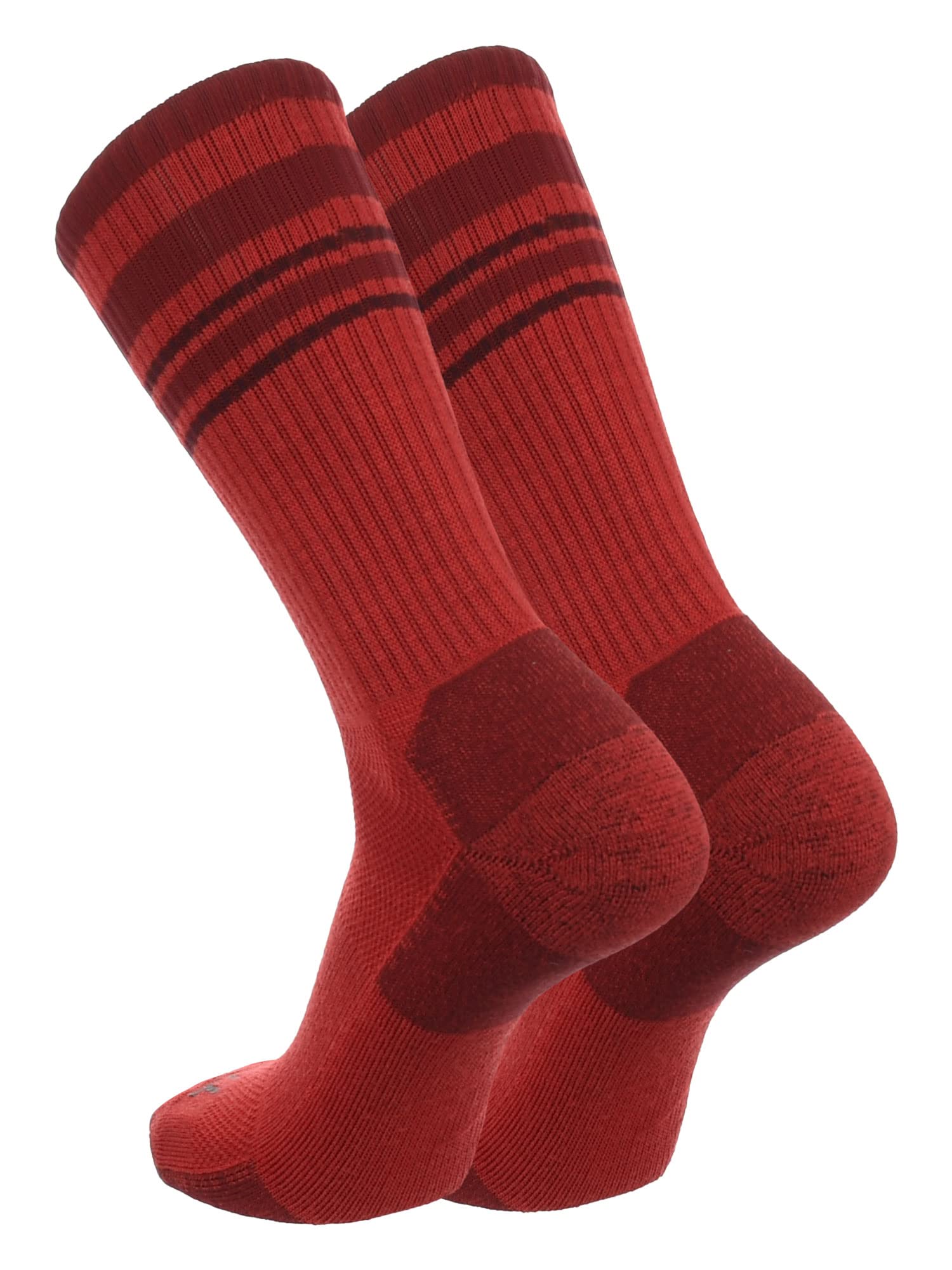 TCK Merino Wool Striped Crew Socks (Red/Cardinal, Large)