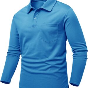 Rdruko Men's Outdoor Sport Performance Polo Long Sleeve Pullover with Pocket(Blue, US XL)