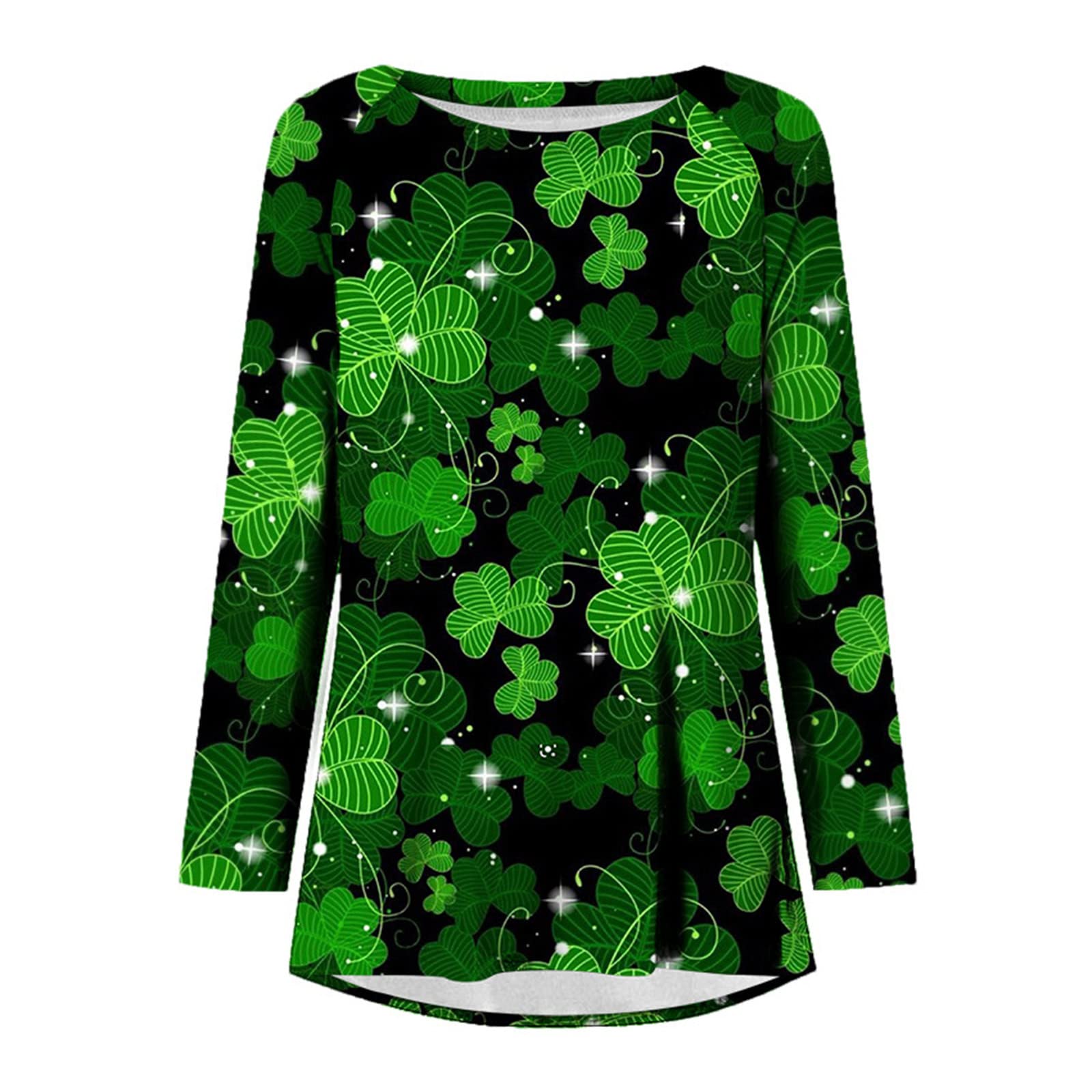 ZEFOTIM St Patricks Day Shirt Women Long Sleeve Lucky Funny Tshirts Plus Size Sexy Irish Shamrock Graphic Tees Spring Fashion Casual Tops 2024 Blouse Pullover Summer Dark Green XXL