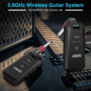 LEKATO WS-90 Wireless Guitar System 5.8GHz, Rechargeable Wireless Guitar Transmitter Receiver Upgrated 8H Battery Life, 4 Channels Guitar Wireless System for Electric Guitar Bass