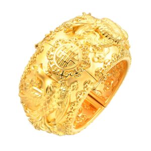 chow sang sang chinese wedding collection 999.9 24k solid gold price-by-weight 39.07g gold dragon & phoenix bangle for women 93820k | 8 (wrist size:15-16 cm)