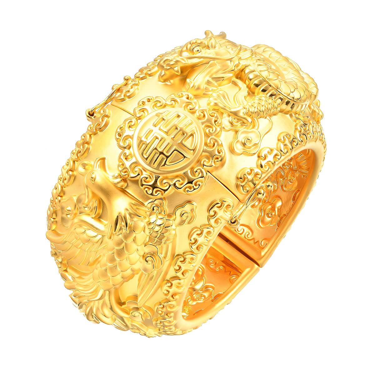 CHOW SANG SANG Chinese Wedding Collection 999.9 24K Solid Gold Price-by-Weight 39.07g Gold Dragon & Phoenix Bangle for Women 93820K | 8 (Wrist Size:15-16 CM)