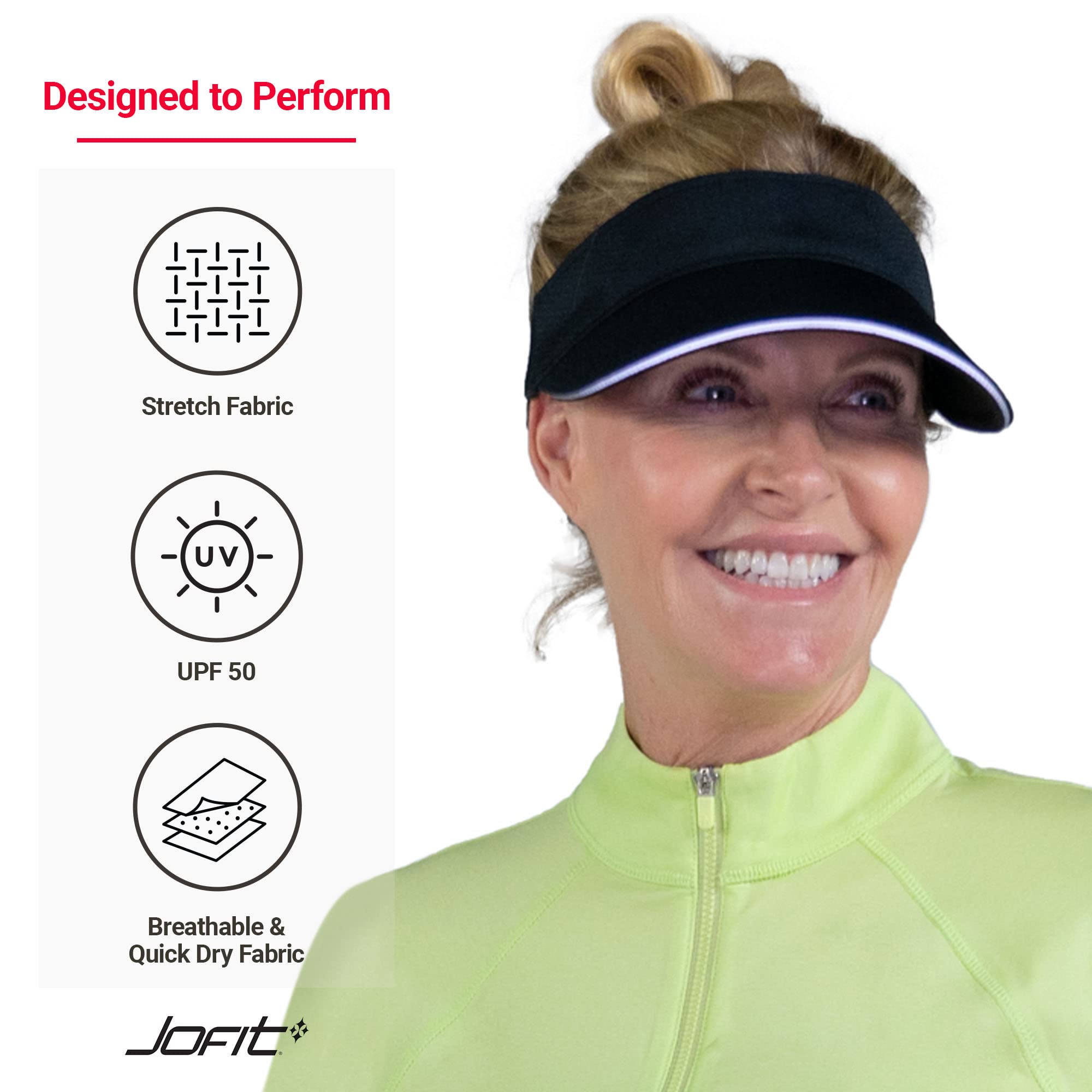 Jofit Apparel Women’s Athletic Clothing Jo Visor for Golf & Tennis, One Size, Black