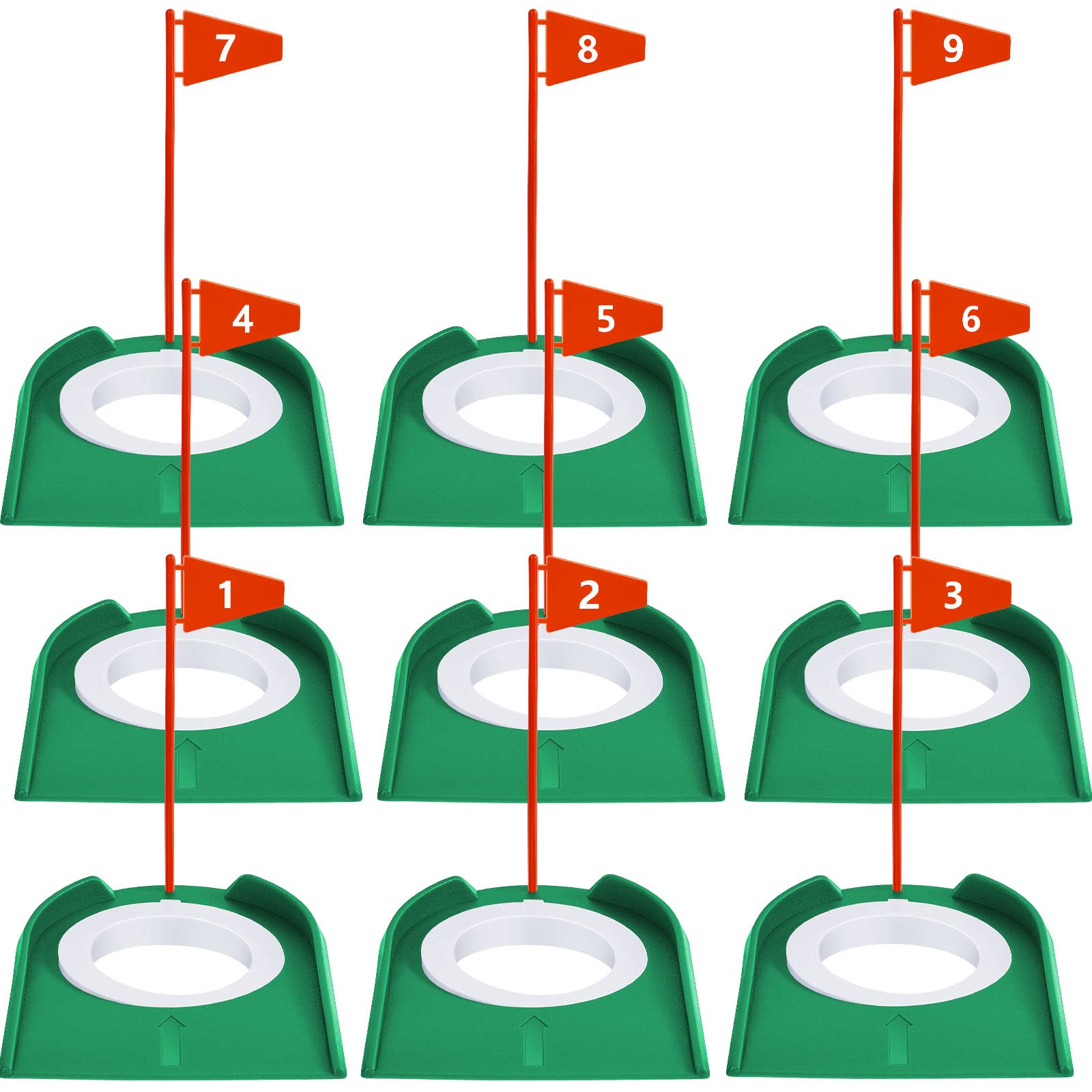 Sotiff 9 Pack Golf Putting Cup and Flag Plastic Golf Hole Training Aids Golf Training Putters for Indoor Outdoor Men Women Office Backyard Garage Accessories(Red)