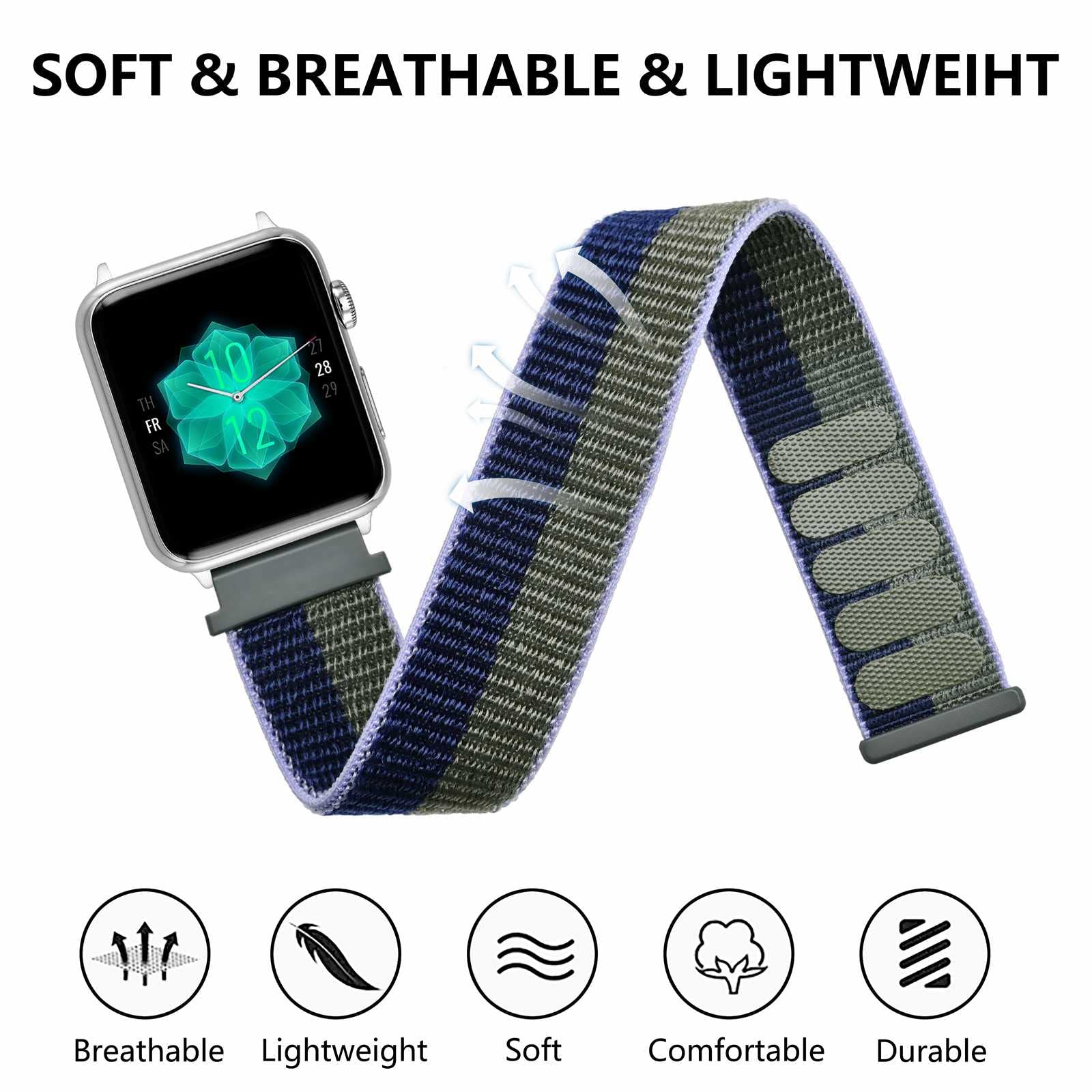 ANNEFIT Nylon Sport Loop Watch Bands 18mm, 2 Packs Quick Release Adjustable Strap for Men Women (Black and Blue Green)