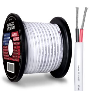 14 Gauge Duplex Marine Wire Tinned Copper Boat Cable, 30ft 14 AWG Standard USA OFC Oxygen Free Copper Wire for Outdoors/Automotive/Boat/Speakers/Solar/RV/Camper/Trailer