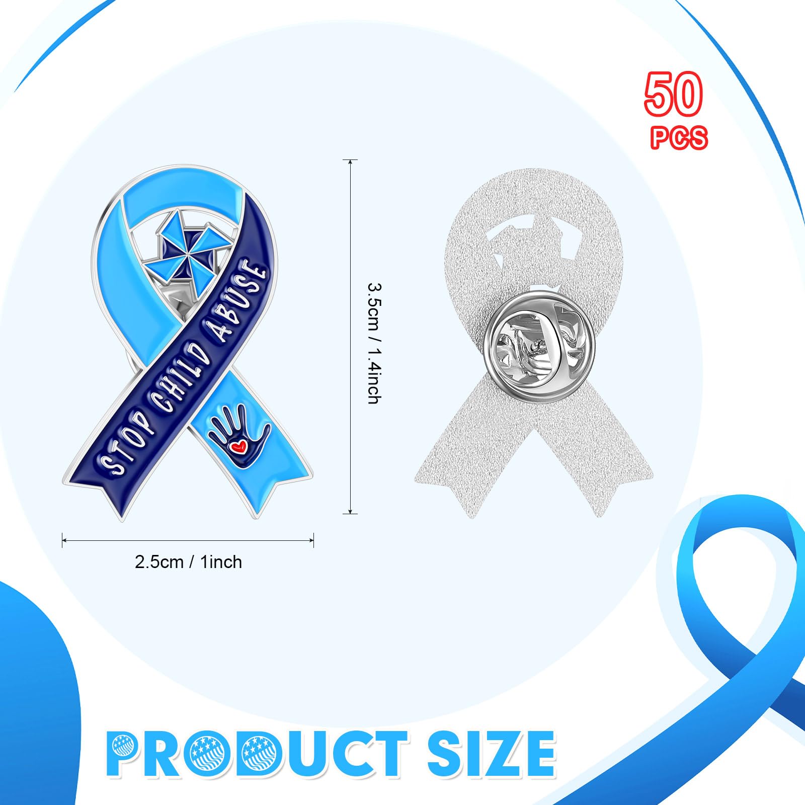 Giegxin 100 Pcs Child Abuse Prevention Awareness Pin Child Abuse Awareness Brooch Products Blue Ribbon Pinwheel Lapel Pins for Child