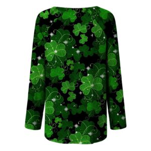 ZEFOTIM St Patricks Day Shirt Women Long Sleeve Lucky Funny Tshirts Plus Size Sexy Irish Shamrock Graphic Tees Spring Fashion Casual Tops 2024 Blouse Pullover Summer Dark Green XXL