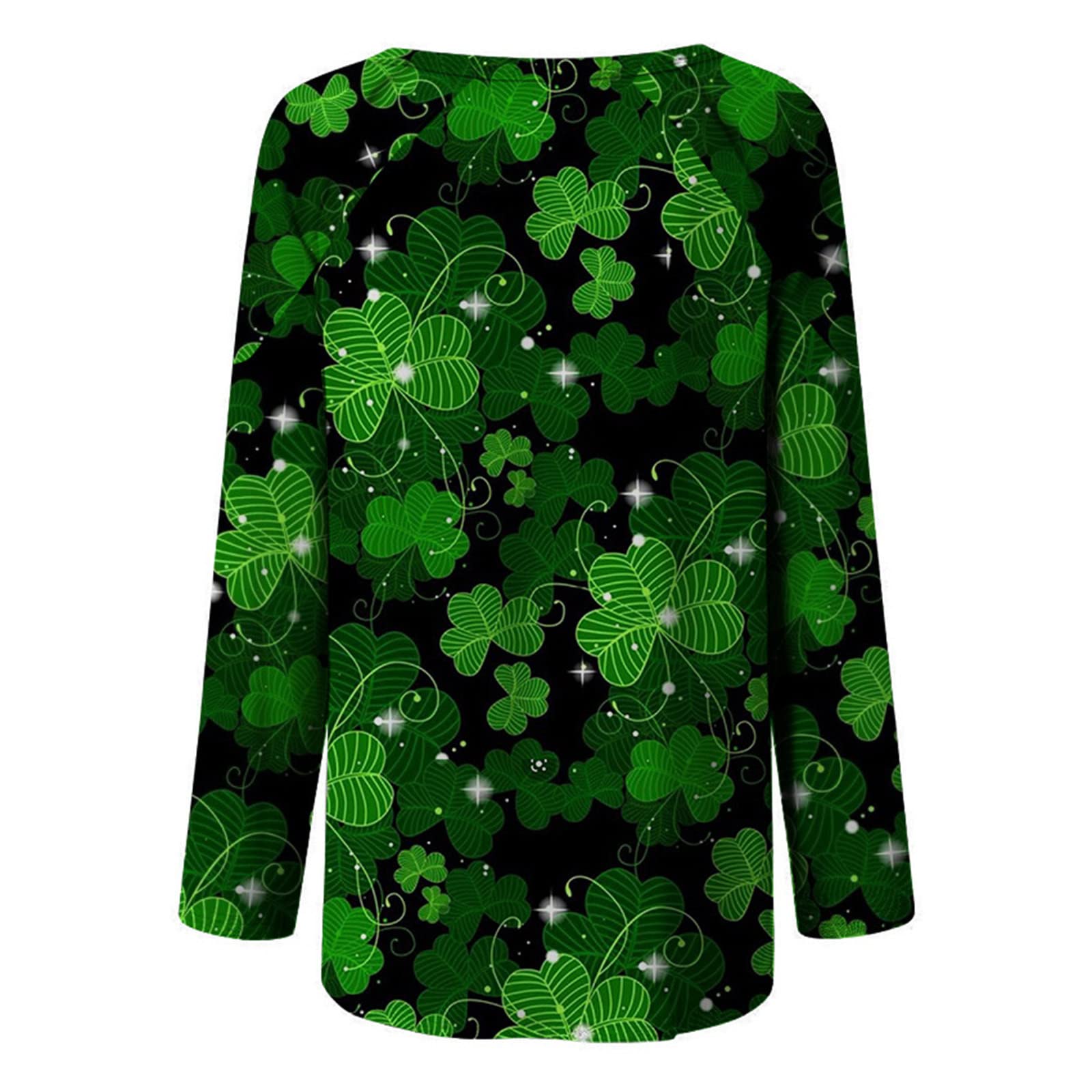 ZEFOTIM St Patricks Day Shirt Women Long Sleeve Lucky Funny Tshirts Plus Size Sexy Irish Shamrock Graphic Tees Spring Fashion Casual Tops 2024 Blouse Pullover Summer Dark Green XXL