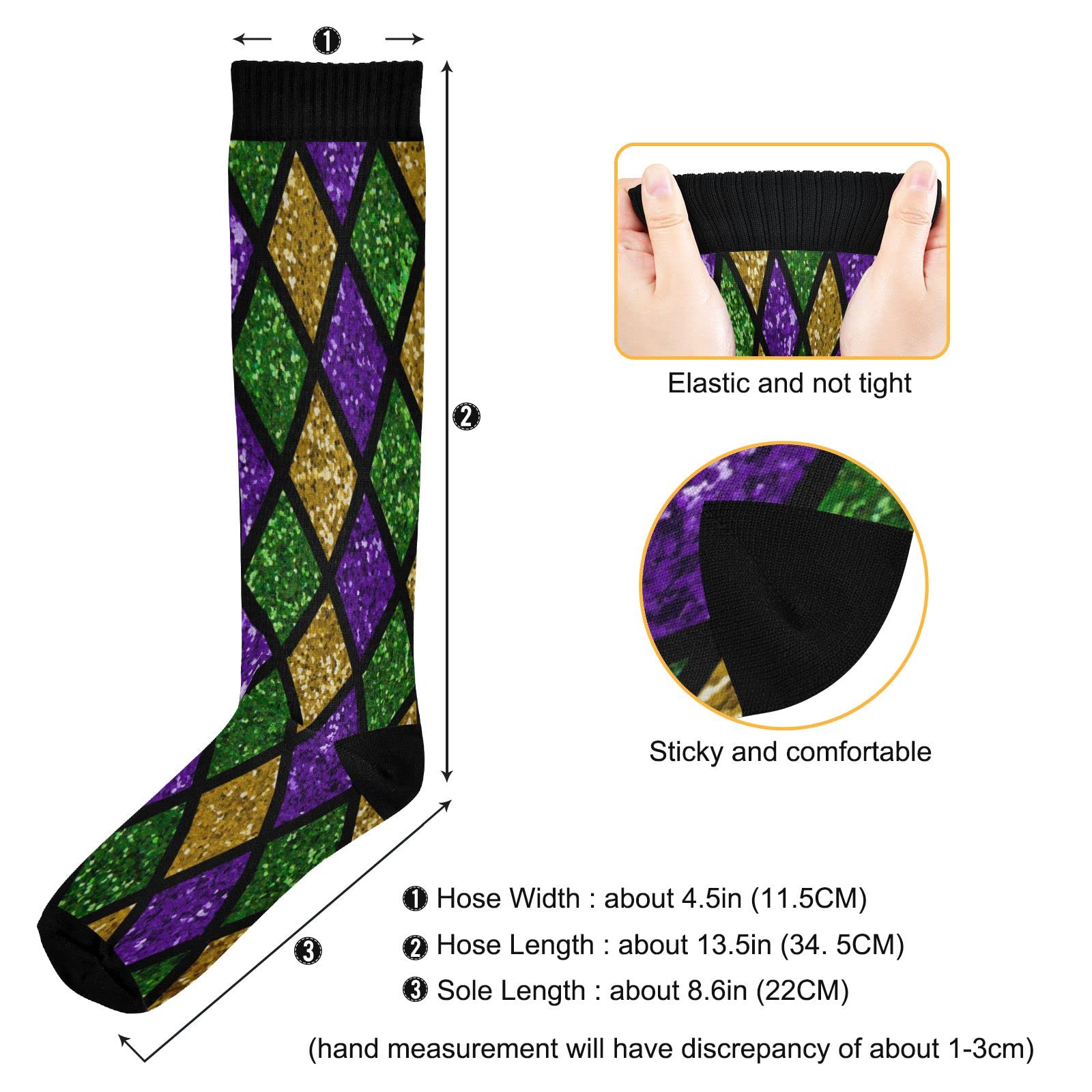 Wusikd Mardi Gras Shiny Compression Socks for Women and Men Circulation Green Purple Plaid Long Socks for Athletic Running 1