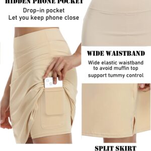 COOrun Skorts Skirts for Women with Pockets 20" Knee LengthLong Golf Tennis Skirts Modest Skirts,Light Khaki Large