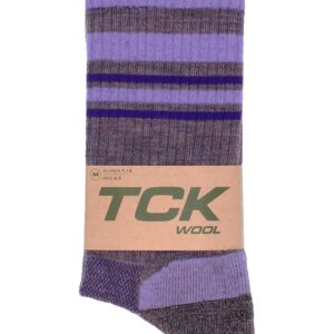 TCK Merino Wool Striped Crew Socks (Plum/Lavender, Medium)