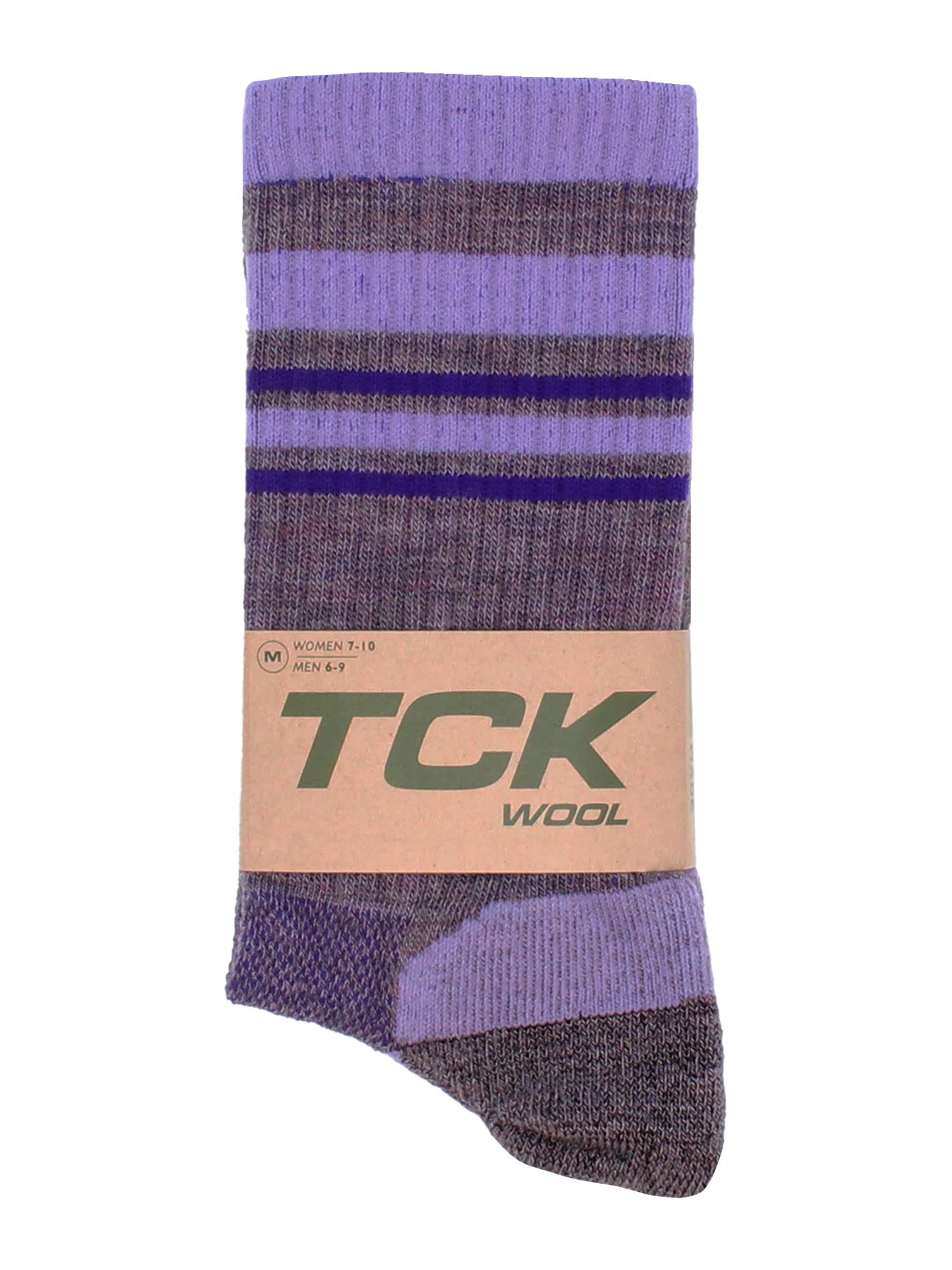 TCK Merino Wool Striped Crew Socks (Plum/Lavender, Large)