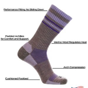 TCK Merino Wool Striped Crew Socks (Plum/Lavender, Large)