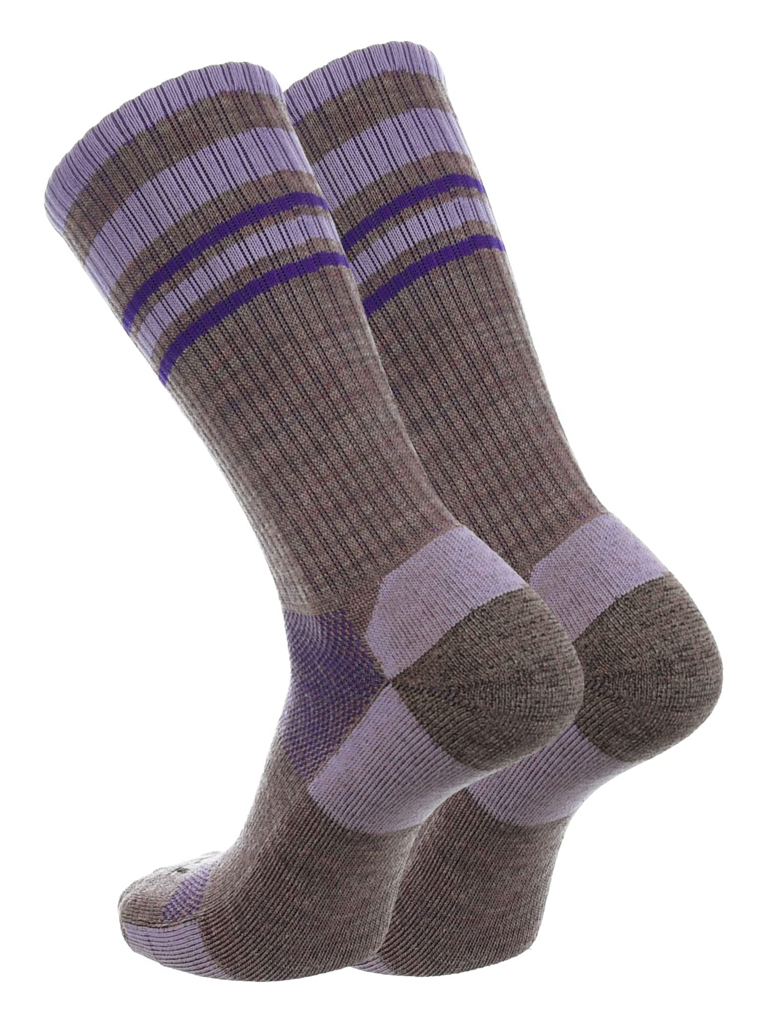 TCK Merino Wool Striped Crew Socks (Plum/Lavender, Medium)