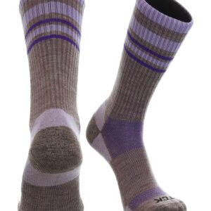 TCK Merino Wool Striped Crew Socks (Plum/Lavender, Large)