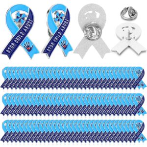 Giegxin 100 Pcs Child Abuse Prevention Awareness Pin Child Abuse Awareness Brooch Products Blue Ribbon Pinwheel Lapel Pins for Child