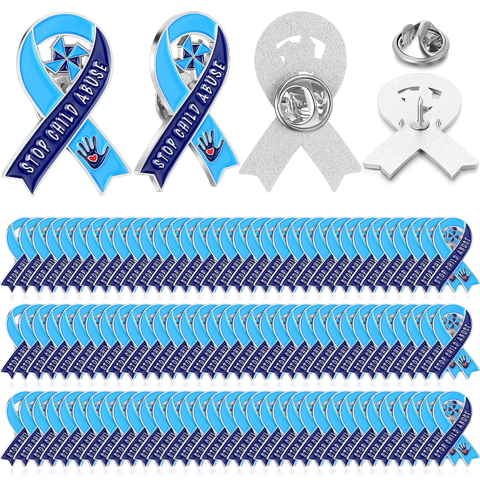 Giegxin 100 Pcs Child Abuse Prevention Awareness Pin Child Abuse Awareness Brooch Products Blue Ribbon Pinwheel Lapel Pins for Child