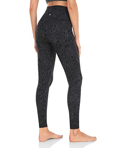 HeyNuts Essential High Waisted Yoga Leggings for Tall Women, Buttery Soft Full Length Workout Pants 28'' Black Cheetah M(8/10)