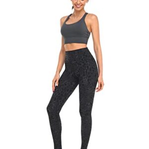 HeyNuts Essential High Waisted Yoga Leggings for Tall Women, Buttery Soft Full Length Workout Pants 28'' Black Cheetah M(8/10)