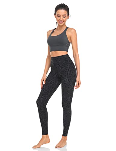 HeyNuts Essential High Waisted Yoga Leggings for Tall Women, Buttery Soft Full Length Workout Pants 28'' Black Cheetah M(8/10)