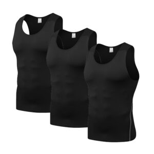 3 pack compression tank top for men bodybuilding gym athletic tight undershirts workout tops black/black/black