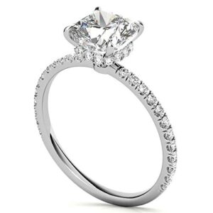 FACETS JEWELS 2.2 TCW Full White Cushion Cut Moissanite Diamond Engagement And Wedding Rings For Women, Hidden Halo Ring For Her In Solid 18K White Gold Size 4.5