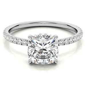 facets jewels 2.2 tcw full white cushion cut moissanite diamond engagement and wedding rings for women, hidden halo ring for her in solid 18k white gold size 4.5