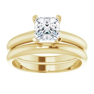 1 CT Princess Cut Engagement Ring Set for Women Moissanite Rings Solitaire Promise 925 Silver 10K/14K/18K Solid Yellow Gold Bridal Ring Set (7.5)