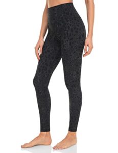 heynuts essential high waisted yoga leggings for tall women, buttery soft full length workout pants 28'' black cheetah m(8/10)