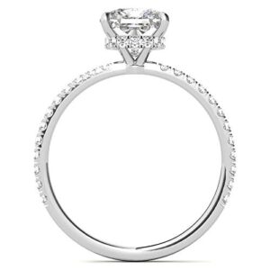 FACETS JEWELS 2.2 TCW Full White Cushion Cut Moissanite Diamond Engagement And Wedding Rings For Women, Hidden Halo Ring For Her In Solid 18K White Gold Size 4.5