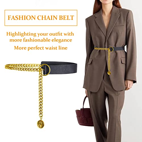 pixvovo Women Metal Waist Chain Belt - Fashion Chain Leather Belt for Dresse Jeans Formal Wear