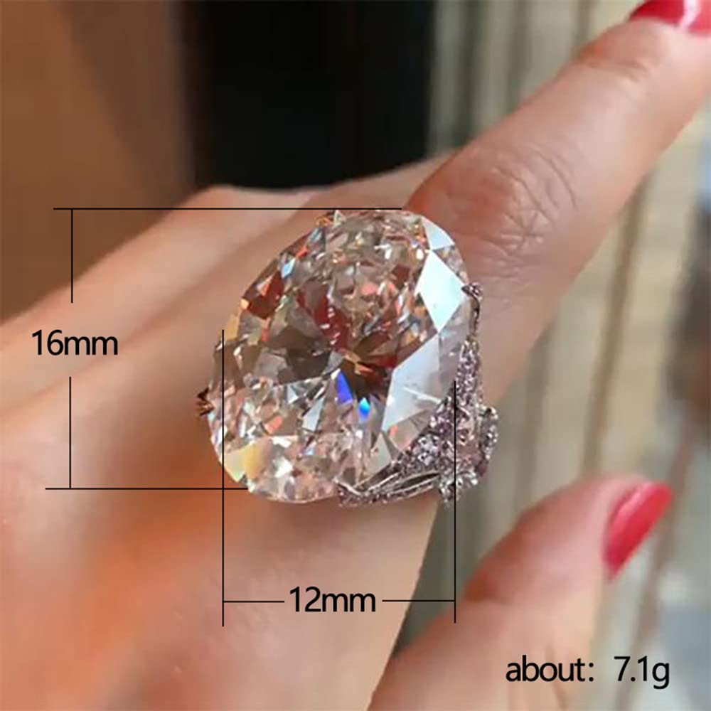 WDIYIEETN Fashion Jewelry Genuine Women's 925 Sterling Silver Ring Oval Cut Shiny Huge Solitaire CZ Crystal Diamond Butterfly Ring Engagement Wedding Party Band Ring Size 6-10 (10)