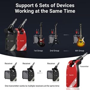 LEKATO Wireless Guitar System 2.4GHz Wireless Guitar Transmitter Receiver with 6 Channels Rechargeable Wireless Audio Digital Guitar System 100 feet Transmission Range for Electric Guitar Bass