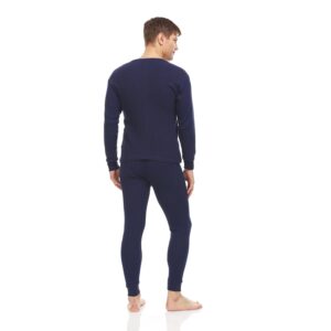 BILLIONHATS 2 Piece Thermal Sets for Men, Base Layer Long Johns Underwear, Top & Bottom, Cotton, Solid Colors Navy Blue