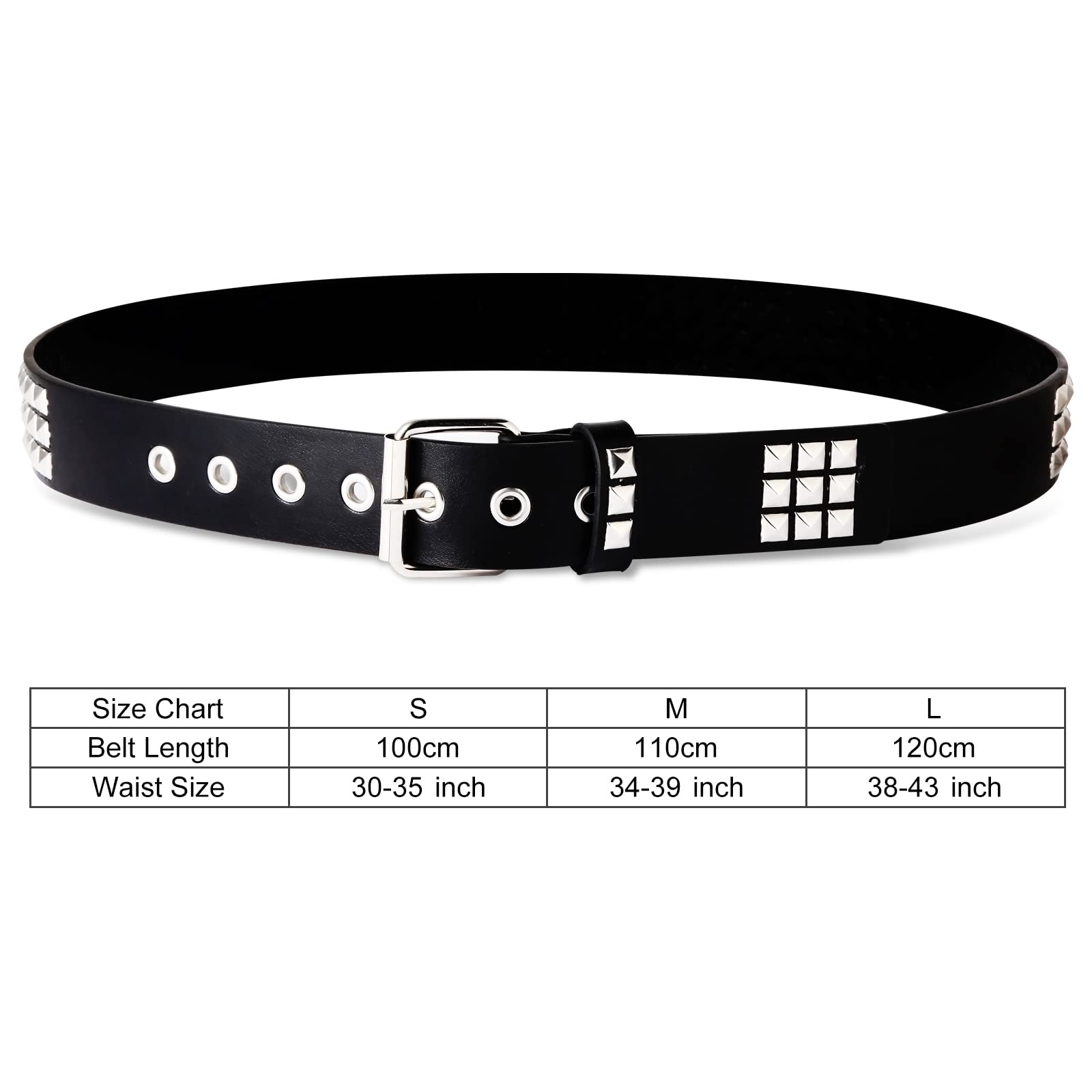 RUILAIBO Studded Belt Metal Punk Rock Rivet Belts for Women/Men Grommet Pyramid Goth (M for 34-39'')