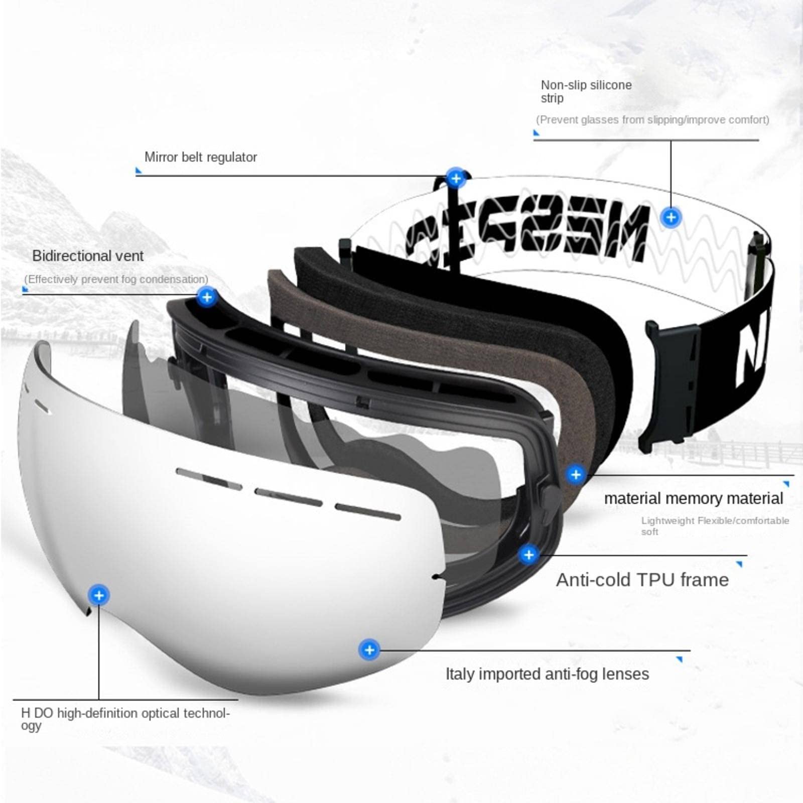 ZSQZJJ Ski Goggles Double Layer Antifog Glasses Mountaineering Ski Goggles