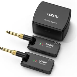 LEKATO Wireless Guitar System with Charging Box, Rechargeable Wireless Guitar Transmitter Receiver 2.4Ghz Guitar Wireless System for Electric Guitar Bass (WS-100)