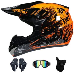 motocross mountain helmet dirt bike atv motorcycle full face helmet for mtb, racing, downhill, mx, dot certified lightweight adult youth motorbike helmet set with gloves goggles mask-g-small