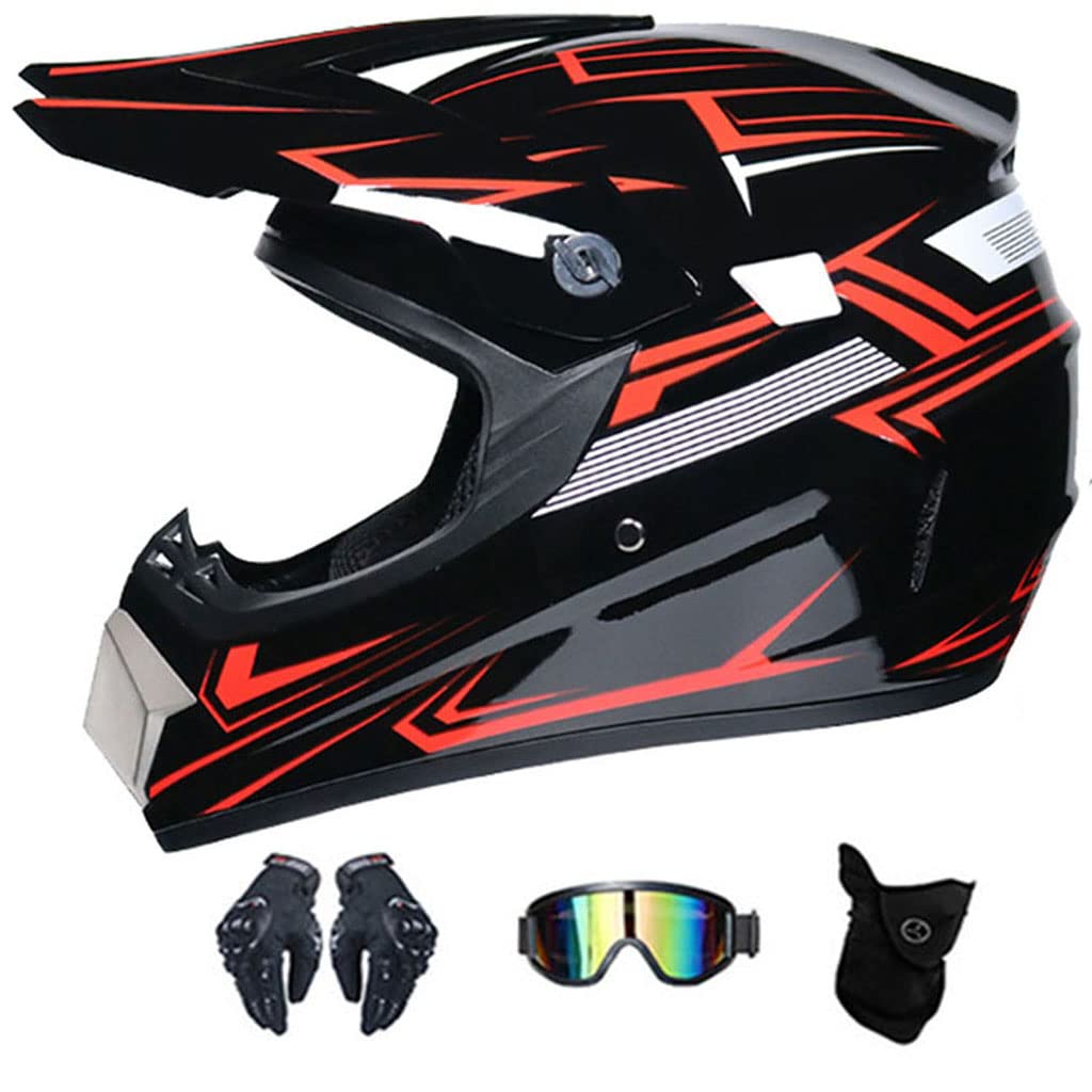 MTB Dirt Bike Helmet Motocross Four Wheeler Motorcycle Youth Helmet with Goggles Gloves Mask Street Racing Off-Road Mountain Crash Full Face Helmet for Adult Men Women DOT/ECE Approved-C-Large