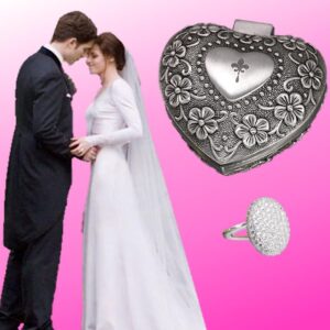 925 Sterling Silver Bella Swan's Wedding Ring ~ inlaid CZ/Moissanite diamonds ~ Twilight Bella Swan's Micro Pavé engagement ring ~ With Heart Shape Metal Box ✬✬✬By Fantasy World✬✬✬, Metal, Moissanite