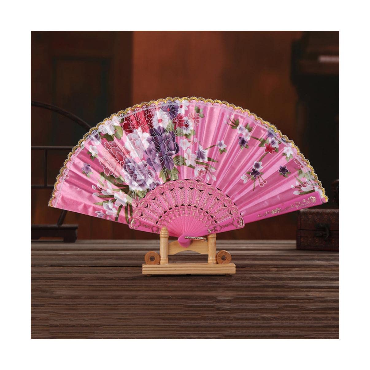 NOBRIM Hand Fan Chinese Style Hand Held Folding Dance Fan Wedding Party Lace Silk Folding Hand Held Flower Fan Summer Wedding Fan Party for Men and Women Performance Dance Decorations Festival Gift