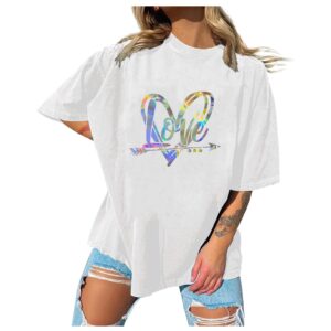 Women's Oversized Graphic Tee Valentine's Day Printed Drop Shoulder Short Sleeve Loose Fit Cute T-Shirts Tops