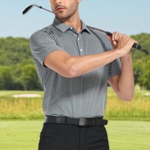 DEOLAX Mens Polo Shirts Classic Striped Golf Polo Shirts Short Sleeve Dry Fit Performance Wicking Moisture Polo Shirt for Men