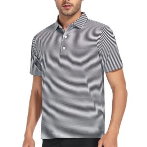 DEOLAX Mens Polo Shirts Classic Striped Golf Polo Shirts Short Sleeve Dry Fit Performance Wicking Moisture Polo Shirt for Men